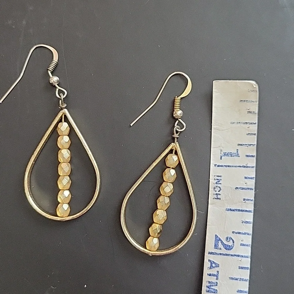 Gold Tone Beaded Drop Dangle Earrings